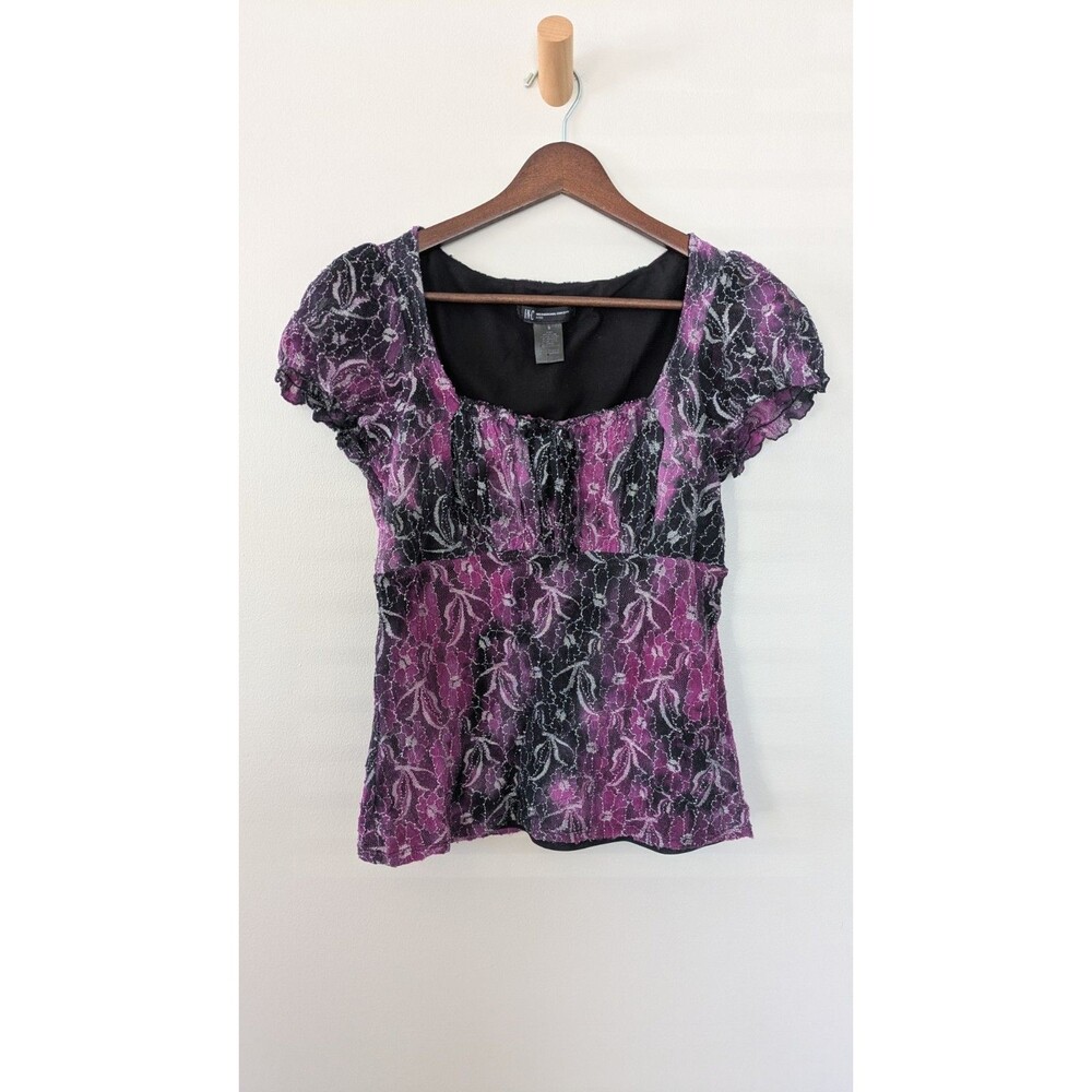 90s Y2K INC Babydoll Top S Fairy Grunge Sheer Floral Lace Whimsigoth Puff Sleeve